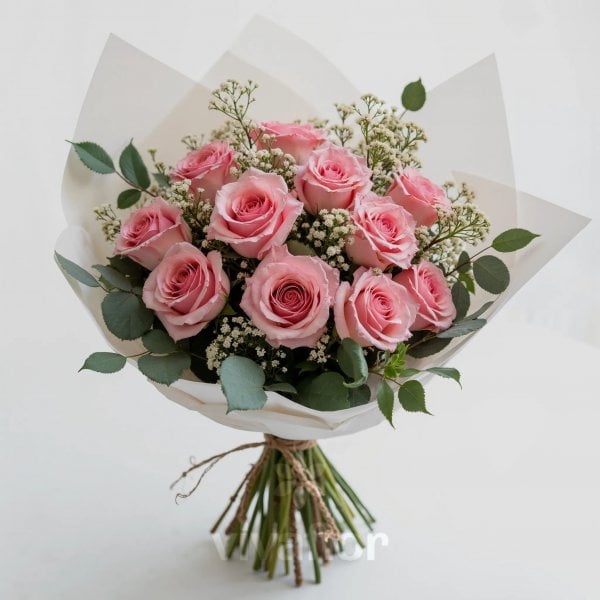 Buchet Elegant cu 9 Trandafiri Roz