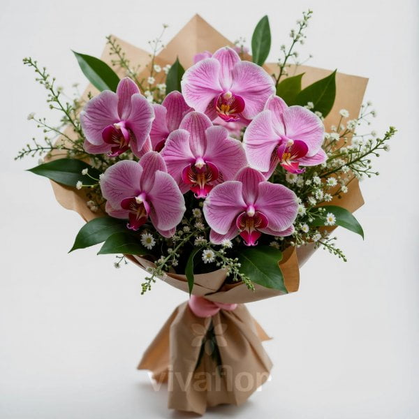 Buchet Elegant cu 7 Orhidee Roz